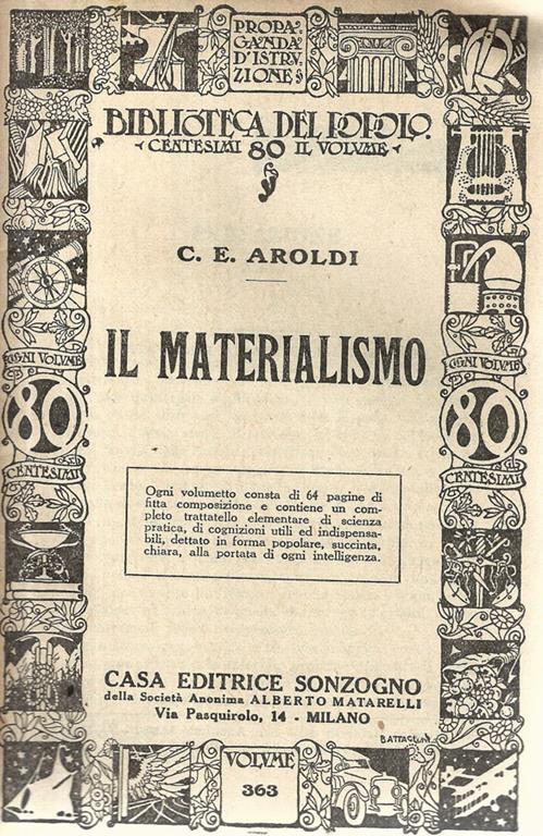 Il Materialismo - Cesare E. Aroldi - copertina