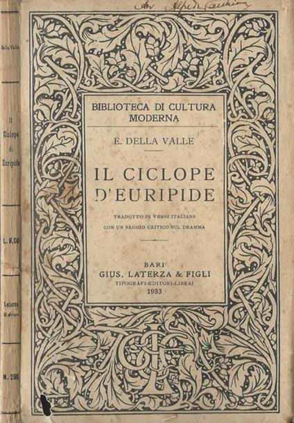 Il ciclope d'Euripide - Eugenio Della Valle - copertina