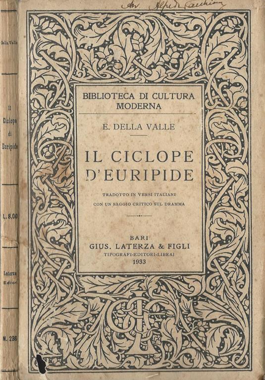 Il ciclope d'Euripide - Eugenio Della Valle - copertina