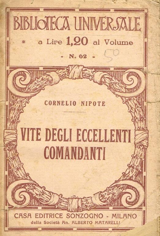 Vite degli eccellenti comandanti - Cornelio Nepote - copertina