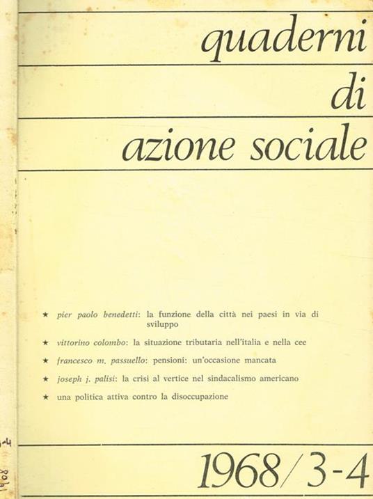 Quaderni di azione sociale. Rivista mensile anno XIX n.3-4 - Livio Labor - copertina