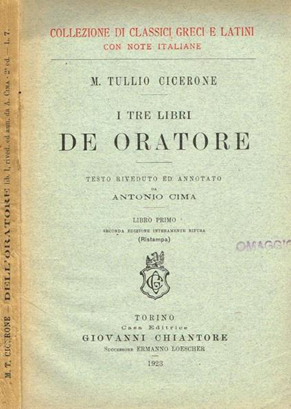 I tre libri De Oratore. Libro primo - M. Tullio Cicerone - copertina