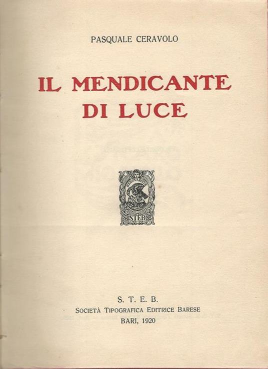 Il mendicante di luce - Pasquale Ceravolo - copertina