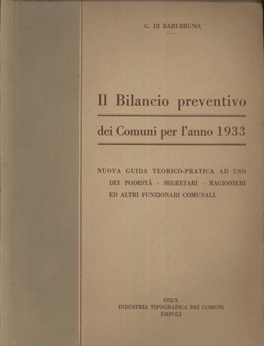 Il Bilancio preventivo dei Comuni per l'anno 1933 - copertina