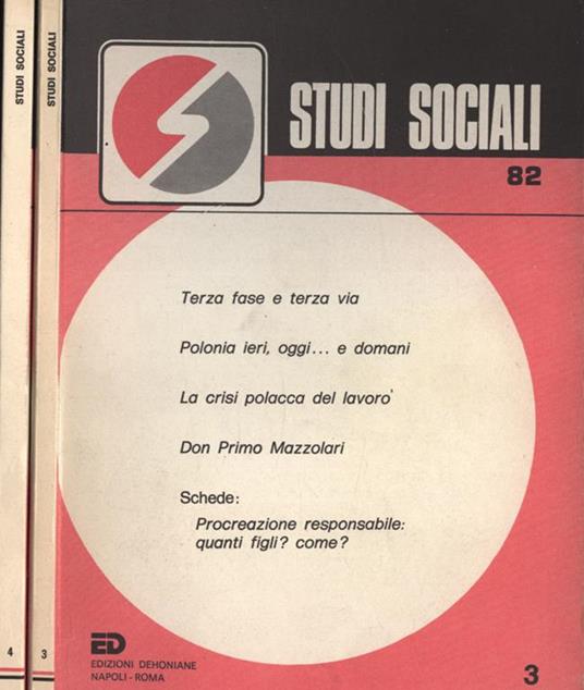 Studi sociali Anno 1982 n. 3, 4 - copertina