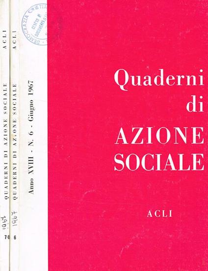 Quaderni di azione sociale. Rivista mensile anno XVIII n.6 7/8 - Livio Labor - copertina