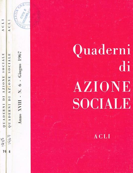 Quaderni di azione sociale. Rivista mensile anno XVIII n.6 7/8 - Livio Labor - copertina