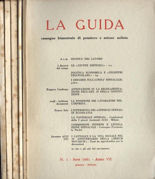 La Guida Anno VII n. 1, 2, 3. 4, 5, 6. Rassegna bimestrale di pensiero e azione aclista - copertina