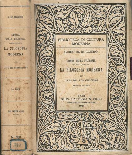 Storia della filosofia Parte IV. La filosofia moderna- l'età del romanticismo - Guido De Ruggiero - copertina