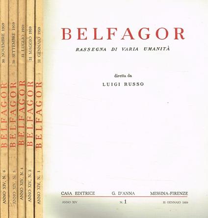 Belfagor. Rassegna di varia umanità anno XIV n.1 3 4 5 6 - Luigi Russo - copertina