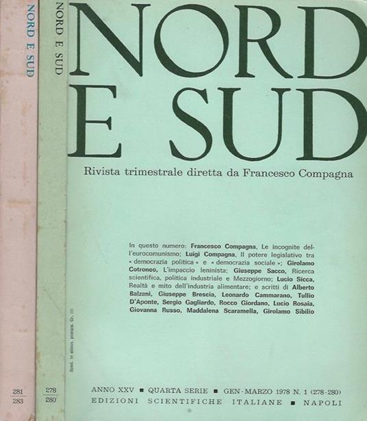 Nord e sud, anno XXV, n. 1, 2 - copertina