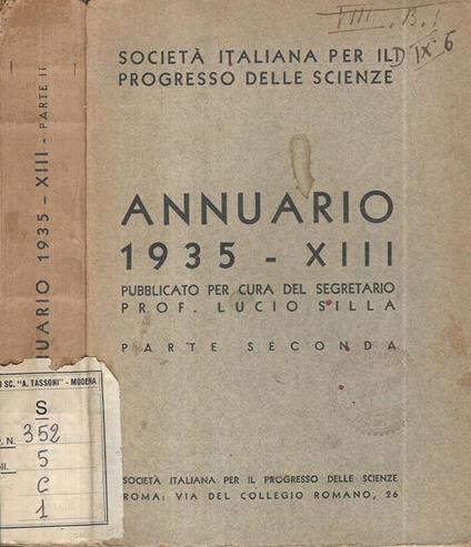 Annuario 1935 XIII Parte Seconda - copertina