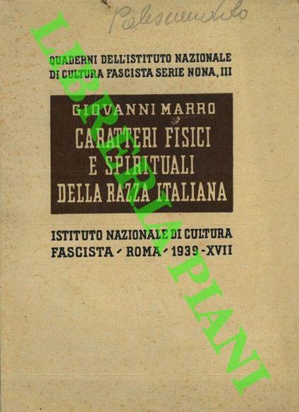 Caratteri fisici e spirituali della razza italiana - Giovanni Marro - copertina