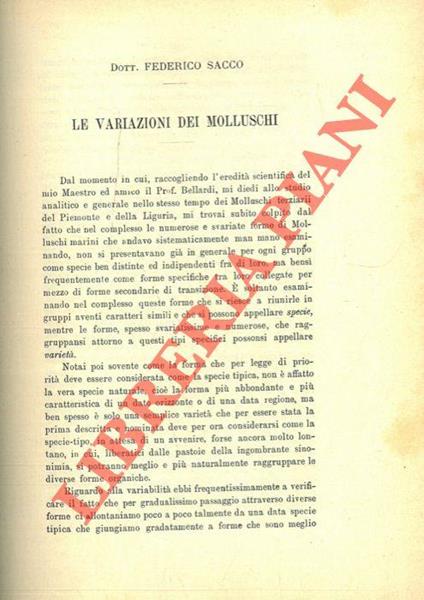 Le variazioni dei molluschi - Federico Sacco - copertina