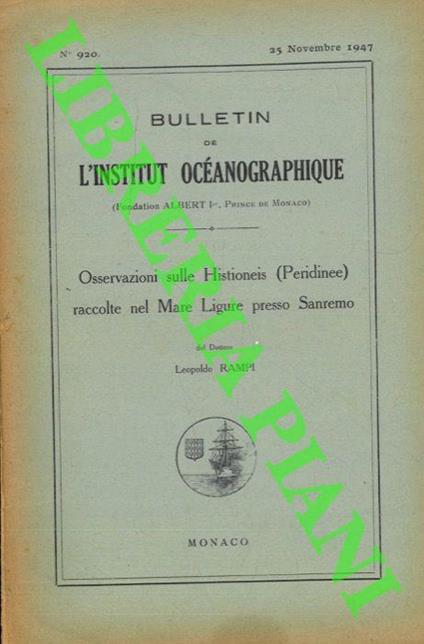 Osservazioni sulle Histioneis (Peridinee) raccolte nel Mare Ligure presso Sanremo - Leopoldo Rampi - copertina