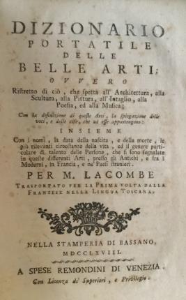 Dizionario portatile delle Belle Arti - M. Lacombe - copertina