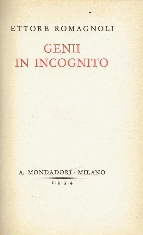 Genii in incognito - Ettore Romagnoli - copertina