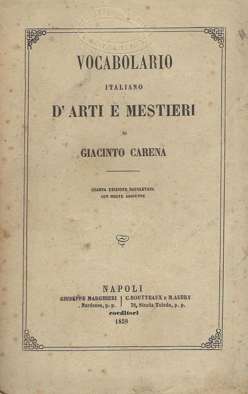 Vocabolario d'arti e mestieri - Giacinto Carena - copertina