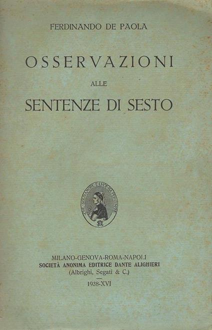 Osservazioni alle sentenze di Sesto - Ferdinando De Paola - copertina