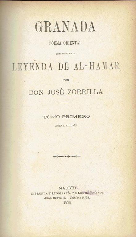 Granada: poema oriental precedido de la Leyenda de AL-Hamar - José Zorrilla - copertina