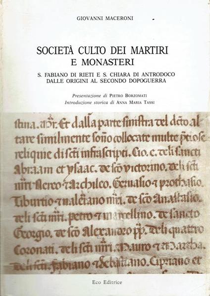 Società culto dei martiri e monasteri : S. Fabiano di Rieti e S. Chiara di Antrodoco dalle origini al secondo dopoguerra - Giovanni Marceroni - copertina