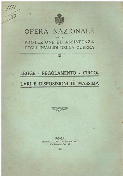Legge, regolamento, circolari e disposizioni di massima - copertina