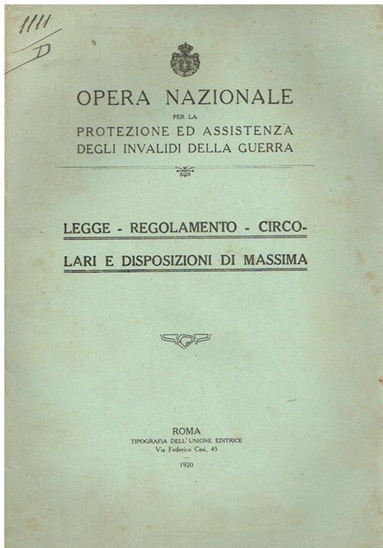 Legge, regolamento, circolari e disposizioni di massima - copertina
