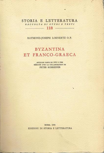 Byzantina et Franco-Graeca - copertina