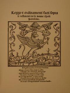 Legge Et Ordinamenti Facti Sopra Li Vestimenti De Le Donne Et Spose Peroscine. Perugia, Per Gerolamo Cartolari, 1529. Edizione Anastatica In Cinquecento Esemplari Numerati - copertina