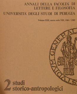 Annali Della Facoltà Di Lettere E Filosofia. 2 Studi Storico-Antropologici. Vol Xxii, Nuova Serie Viii, 1984/1985 - copertina