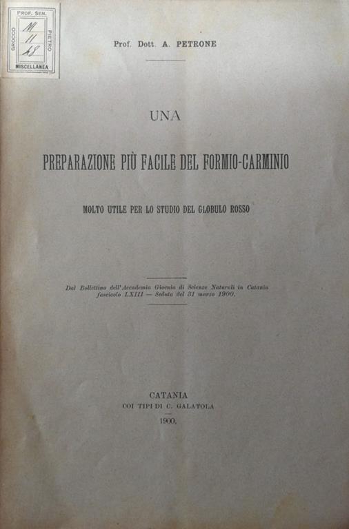 Una preparazione più facile del formio-carminio. Molto utile per lo studio del globulo rosso - copertina