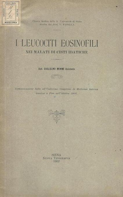 I leucociti eosinofili nei malati di cisti idatiche - copertina