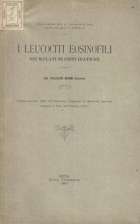 I leucociti eosinofili nei malati di cisti idatiche - copertina