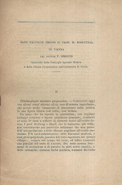 Note raccolte presso il Prof. M. Rosenthal in Vienna dal Dottor P. Grocco - copertina