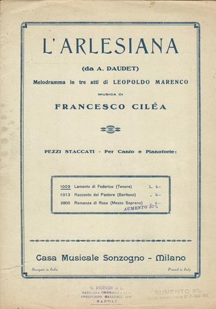 L' arlesiana - Francesco ciléa - copertina