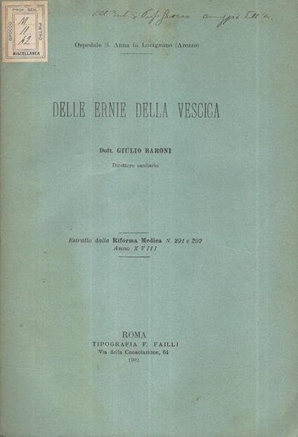 Delle ernie della vescica - copertina