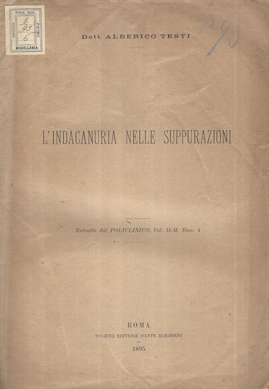L' indacanuria nelle suppurazioni - copertina
