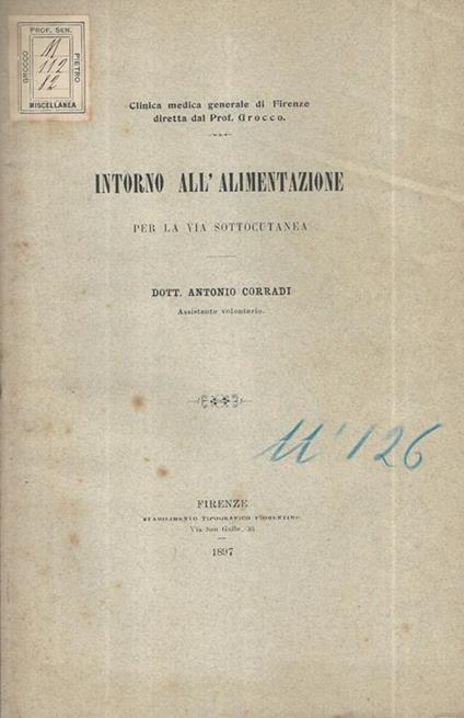 Intorno all'alimentazione per la via sottocutanea - Antonio Corradi - copertina