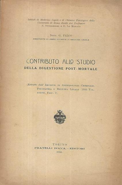 Contributo allo studio della digestione post-mortale - Giorgio Falco - copertina