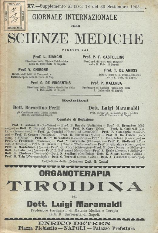 Organoterapia tiroidina - Luigi Maramaldi - copertina