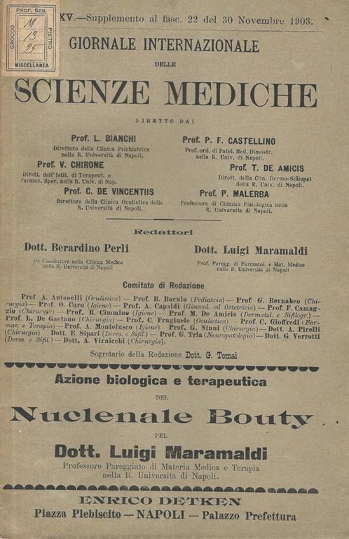 Azione biologica e terapeutica del Nuclenale Bouty - Luigi Maramaldi - copertina