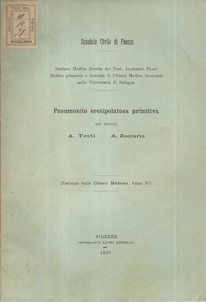 Pneumonite eresipelatosa primitiva - copertina