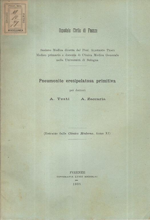 Pneumonite eresipelatosa primitiva - copertina