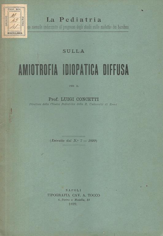 Sulla amiotrofia idiopatica diffusa - Luigi Concetti - copertina
