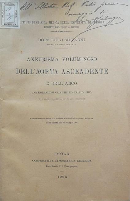Aneurisma voluminoso dell'aorta ascendente e dell'arco. (Considerazioni cliniche ed anatomiche) - copertina