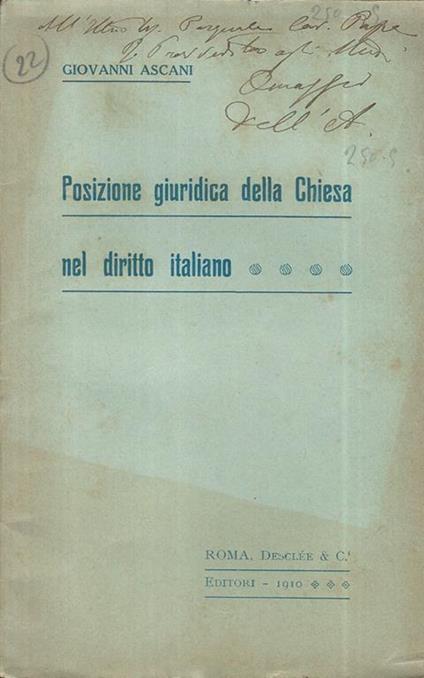Posizione giuridica della Chiesa nel diritto italiano - Giovanni Ascani - copertina
