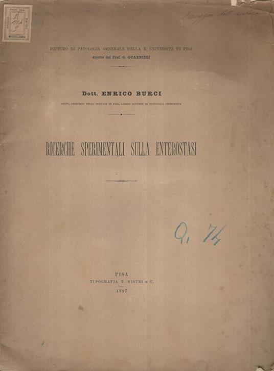 Ricerche sperimentali sulla Enterostasi - Enrico Burci - copertina