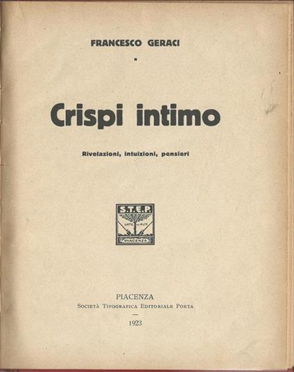 Crispi intimo. Rivelazioni, intuizioni, pensieri - Francesco Geraci - copertina