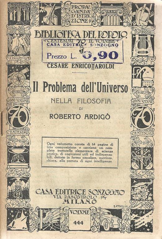 Il Problema dell'Universo nella filosofia di Roberto Ardigò - Cesare E. Aroldi - copertina