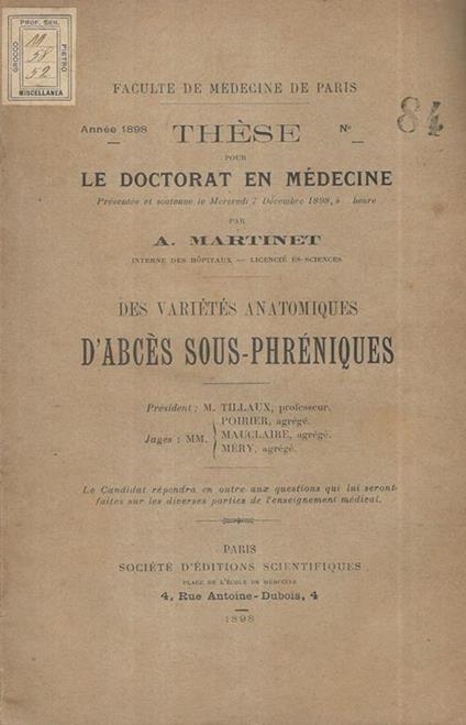 Des variétés anatomiques d'abcès sous-phréniques - copertina